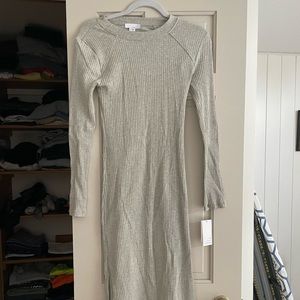Grey Ribbed Long Sleeve sweater dress